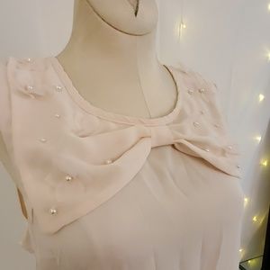 One Clothing Blouse with Flower and Pearl Bow